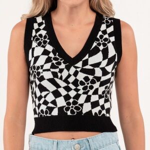 RSQ Black and White V-Neck Sweater Vest